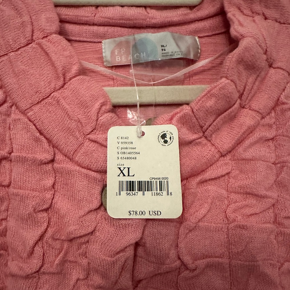 Free People Pink Cowl Neck Sweater with Textured Design